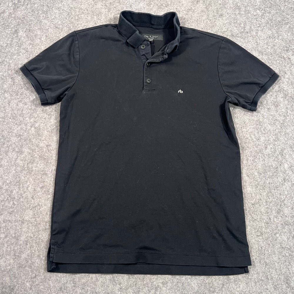 Rag & Bone Black Cotton‎ Short Sleeve Collared Polo Shirt Men's Size Small